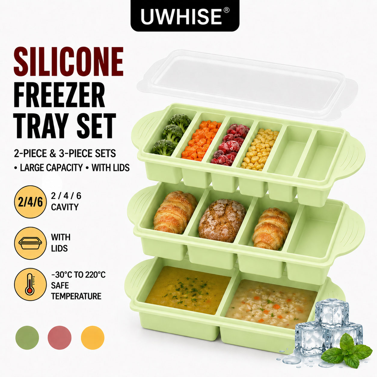 Meal Prep Template - Uwhise 2/3'lü Paket Silikon Dondurucu Tepsisi